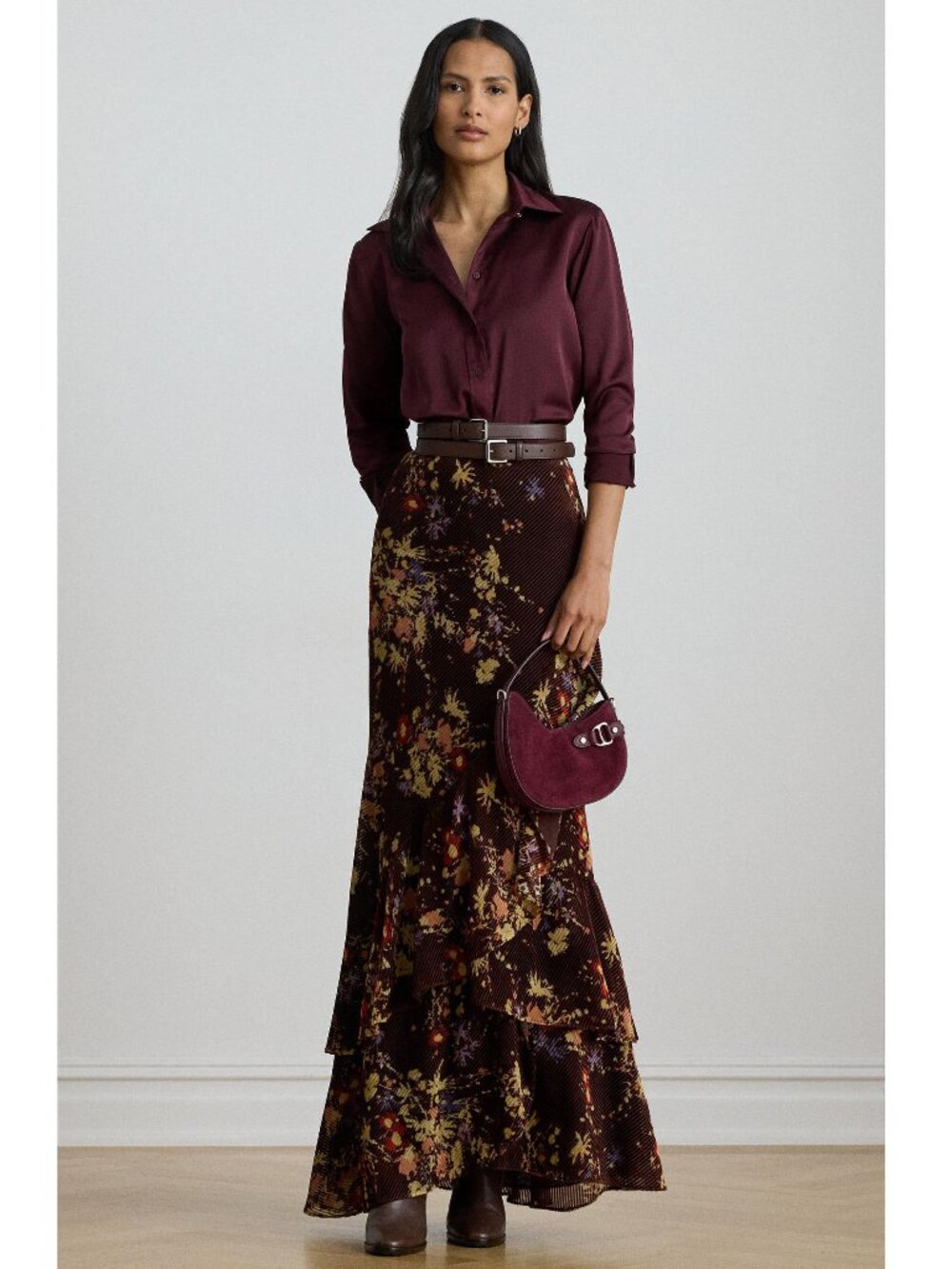 Lauren Ralph Lauren Tiered Floral Velvet Burnout Maxi Skirt